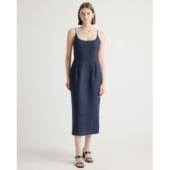 Quince Dresses & Skirts - Quince Women 100% European Linen Scoop Neck Midi Dress Deep Navy M